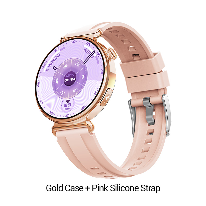 Boîtier doré + bracelet en silicone rose