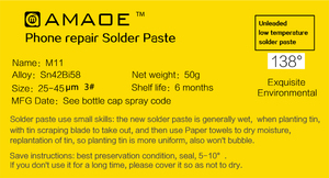 Pasta de Soldadura M11 Sin Plomo de Baja Temperatura (138 Grados) y Baja Densidad (50g) para Reballing BGA, Reparación de Soldadura en Placas Base de Teléfonos y Líneas de Producción - Product Image 6