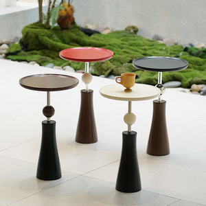 Small Round Coffee <b>Table</b> Wood Top Brown Base Decorative <b>Side</b> <b>Table</b> For Living Room - Product Image 4