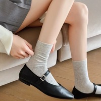 Chaussettes mi-hautes fines pour femmes, antibactériennes, sans coutures, en maille poly-coton, couleur crème, pour le printemps et l'été