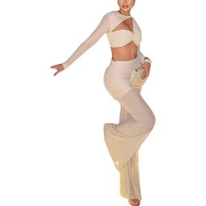 Ensemble 2 pièces personnalisé pour femme 2026, manches longues, dos nu, maille extensible, tenue de club sexy, respirant, printemps-été, tissu à mémoire de forme - Product Image 4