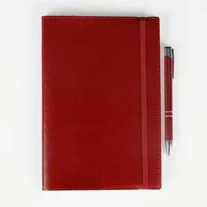 A5 Soft Cover Leather Dark Red with bookmark and business card pocket Thread Sewing