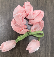 Vente en gros de chouchous en satin de soie extensibles à motif tulipe, accessoires de mode féminine, cadeau romantique