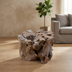 Mesa de Centro Redonda de Madera de Teca Maciza de Diseño Contemporáneo, Hecha a Mano en Jepara, Indonesia, Más Vendida - Product Image 2