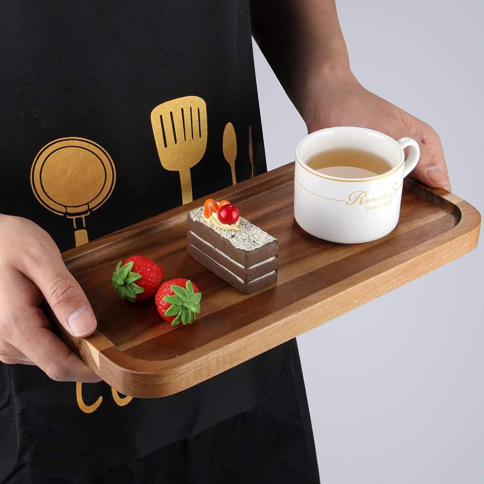 Multi Functional Acacia Wooden Tray Rectangular Dining Plate Tea Tray ...