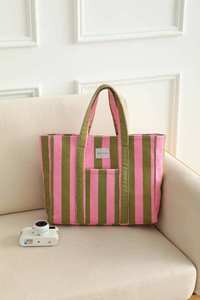 Bolso de Mano de Tela a Rayas de Gran Capacidad para Mujer, Ideal para Viajes Diarios, Venta Caliente de Fábrica - Product Image 2