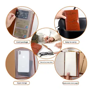 Carnet personnalisé A6 rétro nostalgique en similicuir avec reliure à anneaux, résistant à l'eau et à la saleté, journal de voyage <span class=keywords><strong>TN</strong></span> personnalisable - Product Image 3