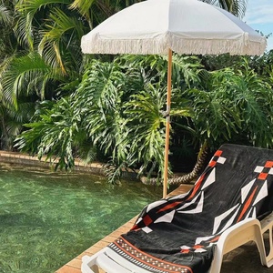 Parasol de plage extérieur moderne de luxe portable avec pompons, logo personnalisé, design gratuit, 8 pieds, en pongee 190T, manuel, droit, pour voyage - Product Image 3