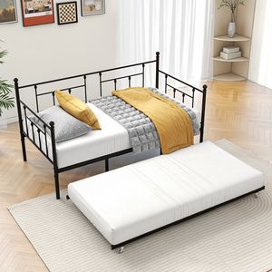 Marco de cama de día de metal DB Plataforma de tamaño doble extensible con nido No se necesita resorte de caja Muebles de dormitorio negros - Product Image 5