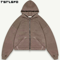 Sweat à capuche zippé pour homme, coupe courte et carrée, en molleton bouclette français de luxe, à épaules tombantes, grammage lourd 500gsm 600gsm, avec couche d'air, haute qualité