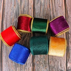 MSD <strong>Ribbon</strong> 6.3 cm Gold Wire Edge Velvet Vintage Christmas <strong>Ribbon</strong> Merry Christmas - Product Image 6