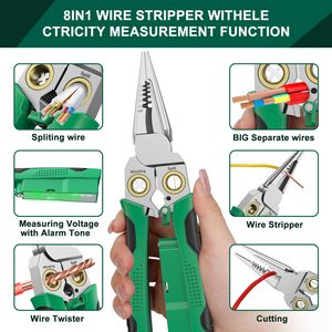 8-in-1 DIY Assembly <b>Wire</b> Crimper <b>Stripper</b> Voltage Detector Dual Alarms Heavy Duty 12-250V AC/DC Tester Hot/Neutral <b>Wires</b> Clamp - Product Image 2
