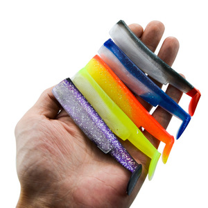 Lot de 2 leurres souples en PVC <span class=keywords><strong>Black</strong></span> <span class=keywords><strong>Minnow</strong></span> à queue en T avec hameçons pour la pêche à la traîne en eau salée - Product Image 1