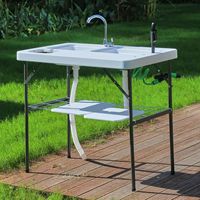 Table de filet pliante de camping en plein air de haute qualité avec filet de stockage de pulvérisateur de nettoyage de 2 éviers