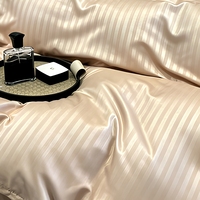 Parure de lit et housse de couette 4 pièces en coton 100% brun café moderne, tissage rayé satiné, certifiée OEKO-TEX pour hôtels et usage domestique