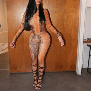 Sexy 2-delige Set Vrouwen Herfst Slangenprint Volledige Mouw Crop Top Fietsbroek Bijpassende Middernachtoutfits - Product Image 2