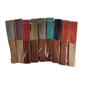 Éventail pliant en bois et fer de 23 cm, tissu brillant, avec décoration florale, idéal pour cadeau, artisanat et promotion - Vente chaude - Product Image 4