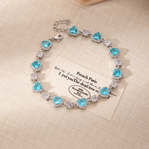 Heart Shape Crystal <b>Bracelet</b> For Women Pink Blue <b>White</b> Rhinestone Jewelry Anniversary Gift Bezel Setting - Product Image 4