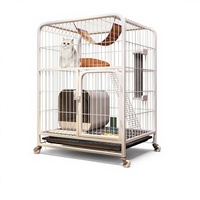 Cage à chat à 2 niveaux de taille moyenne avec roulettes |   Cage pour animaux de compagnie en métal 60x45x85cm, avec bac à litière fermé, griffoir, hamac, meubles pour toutes les saisons