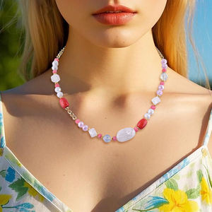 Elegante collar bohemio con cuentas de piedras preciosas bloqueadas de color para Bodas de mujer, regalos, joyería ecológica - Product Image 1