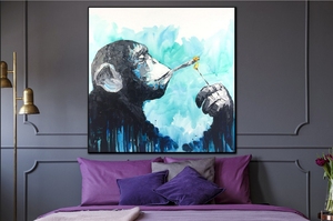 Moderne strukturierte große benutzer definierte abstrakte POP Kunst Tier rauchen <span class=keywords><strong>Affe</strong></span> handgemachte Leinwand Home Wand dekoration Ölgemälde für Wohnzimmer - Product Image 3