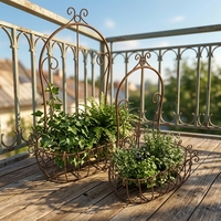 Lot de 2 seaux en fil métallique vintage thermolaqué, en fer vieilli, pour fleurs suspendues ou à poser sur table, écologiques et durables