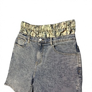 Pantalones Cortos Vaqueros de Mezclilla Personalizados de Doble Cinturón, de Cintura Alta, Ajuste Holgado, Pierna Ancha, Transpirables, Lavados, Estilo Urbano, con Bordado, Estilo High Street - Product Image 4