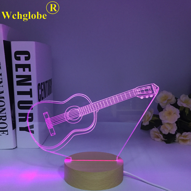 3D Bass Guitar Violin LED Night Lights Wooden Music Acrylic Table Lamp for Bedroom Plug-In Home Room Decor Holiday Gift Idea