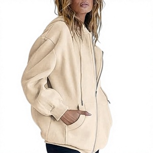 Sudadera con capucha y cremallera extragrande para mujer, de color liso, manga larga, hombros caídos, tejida, 360g, algodón transpirable, con etiqueta personalizada - Product Image 3