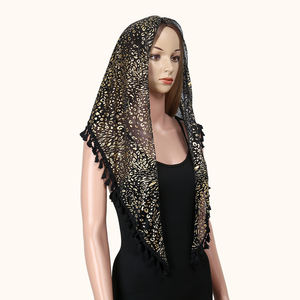 Triangle en dentelle brodé Echarpe à pompons Eglise Châle Pendentif <span class=keywords><strong>Espagnol</strong></span> Dentelle Mantilla Voile Couvre-chef Hijab - Product Image 6