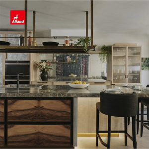 Alland Beaded Oak Breakfast Bar Puerta de vidrio Paneles de pared Acabado en madera Mármol laminado Mesa de <span class=keywords><strong>cocina</strong></span> Isla y gabinete de <span class=keywords><strong>cocina</strong></span> - Product Image 5