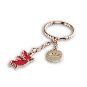 Hot Selling Custom Red Rabbit Cartoon Dancing Gold Plated Soft Enamel Metal <b>Keychain</b> - Product Image 4