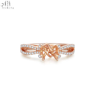 Anillo de compromiso semimontado de oro rosa macizo de 18 quilates con diseño cruzado de moda, el más popular, con diamantes naturales auténticos, para mujer, anillo de boda - Product Image 1