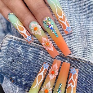 Kit <span class=keywords><strong>de</strong></span> Uñas Postizas <span class=keywords><strong>de</strong></span> Moda, 24 Piezas, Forma Larga, Puntas <span class=keywords><strong>de</strong></span> Uñas <span class=keywords><strong>de</strong></span> Cristal - Product Image 1