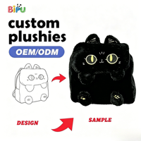 Sac à dos en peluche chat noir personnalisé BIPU avec matériau en coton pour enfants - Cadeau de Noël unisexe
