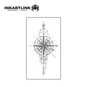 INKARTLINK Pegatina de tatuaje de brújula geométrica, flecha minimalista, tabla de estrellas, herbaria, semipermanente de 15 días, arte corporal para <span class=keywords><strong>antebrazo</strong></span>, venta al por mayor - Product Image 4