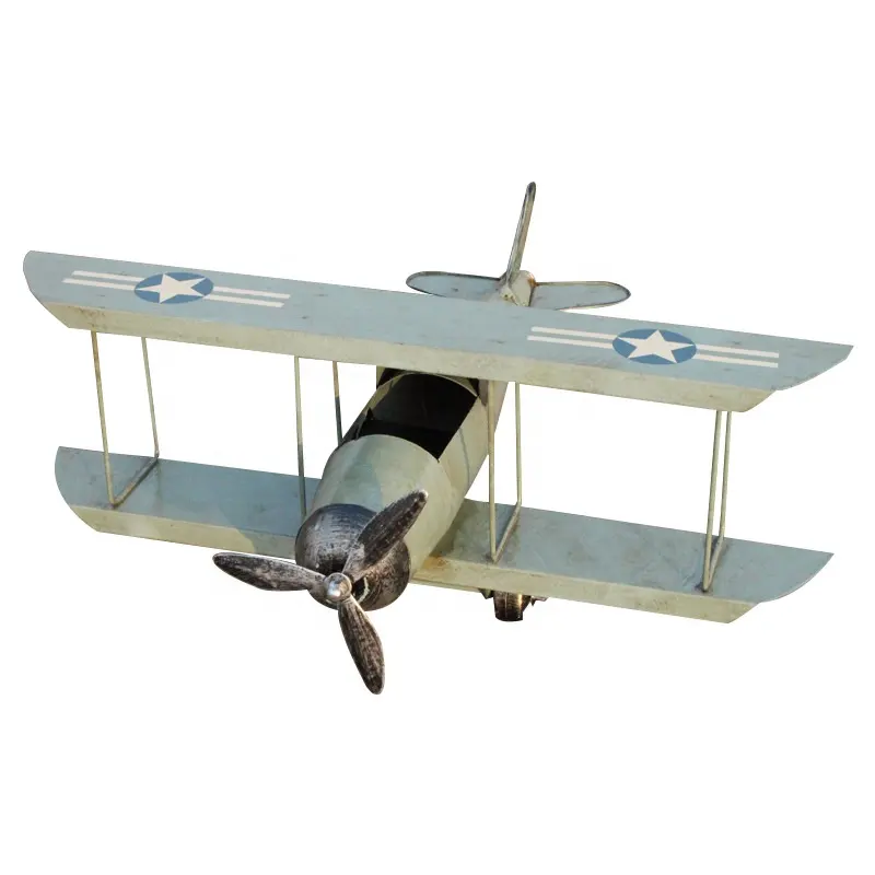 Ornament Desktop Decoration Vintage Iron Metal Planes Model Retro Aircraft Glider Biplane Model Kids Toy