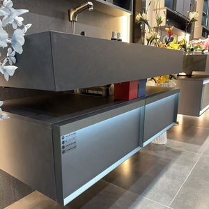 Meuble-lavabo flottant gris foncé moderne avec armoire miroir <span class=keywords><strong>LED</strong></span>, ensemble <span class=keywords><strong>de</strong></span> meuble-lavabo en pierre frittée <span class=keywords><strong>de</strong></span> qualité hôtelière - Product Image 3