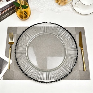 Assiettes <span class=keywords><strong>de</strong></span> présentation transparentes <span class=keywords><strong>de</strong></span> 13 pouces avec bordure noire, en verre fait main, pour événements et usage domestique – Vente en gros - Product Image 4