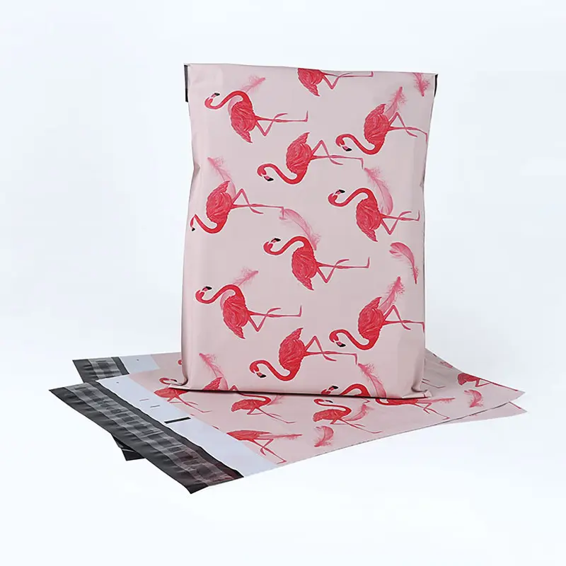 Embalagem de logotipo personalizado, impressão de logotipo rosa, designer de flamingo, roupas, sacola de envio, envelopes, embalagem, plástico, sacola de coragem usb
