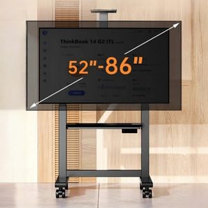 मोटर 52 से 86 इंच की ऊंचाई एडजस्टेबल टीवी कार्ट मोबाइल भारी ड्यूटी फ्लोर रोलिंग टीवी स्टैंड - Product Image 5