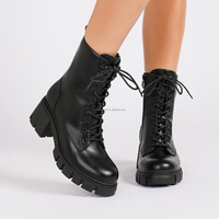 Bottes courtes pour femmes, style western, à lacets, classiques, mode automne-hiver, logo personnalisé, bout rond noir, bottes à la cheville