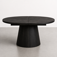 Table à manger extensible en bois de manguier 4 places avec base sur piétement, design rustique moderne, aucun assemblage requis, garantie 3 ans