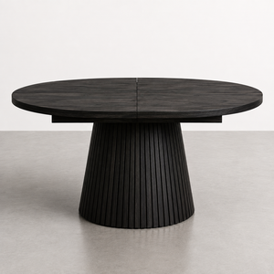 Table à manger extensible ronde en bois de manguier 4 places avec base sur piétement, style rustique moderne, garantie 3 ans - Product Image 4