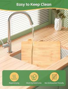 Ensemble de 4 planches à découper en bambou naturel écologiques pour la cuisine avec support métallique, logo personnalisé, icônes alimentaires, forme rectangulaire - Product Image 4