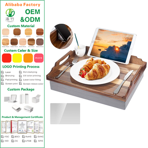 <span class=keywords><strong>Plateau</strong></span> de lit portable en bois multi-tons avec base rembourrée, tapis antidérapant et support <span class=keywords><strong>pour</strong></span> téléphone, idéal <span class=keywords><strong>pour</strong></span> <span class=keywords><strong>manger</strong></span>, étudier, ou le camping - Product Image 1