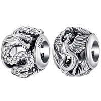 Breloque en argent sterling 925, phénix, dragon volant, perle ronde creuse, compatible avec les bracelets originaux, accessoires de bijoux DIY pour femme