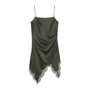 chinese dress ladies Green Silk Slip Dress with French Lace and Velvet Straps by DrevelmaN