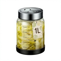 Pot de Fermentation en Verre avec Couvercle et Valve de Ventilation Automatique 1L, Compatible Lave-Vaisselle pour Choucroute, Kimchi, Kéfir, Cornichons