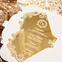 Invitations de mariage haut de gamme personnalisées, cartes en acrylique miroir découpées, estampage à chaud, emballage en boîte cadeau pour mariages de style européen